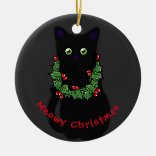 Décoration En Céramique Meowcat Noël rouge vert saint couronne