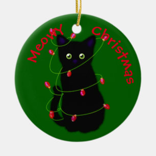 Décoration En Céramique Meowy chat Feux rouge vert brillant de Noël