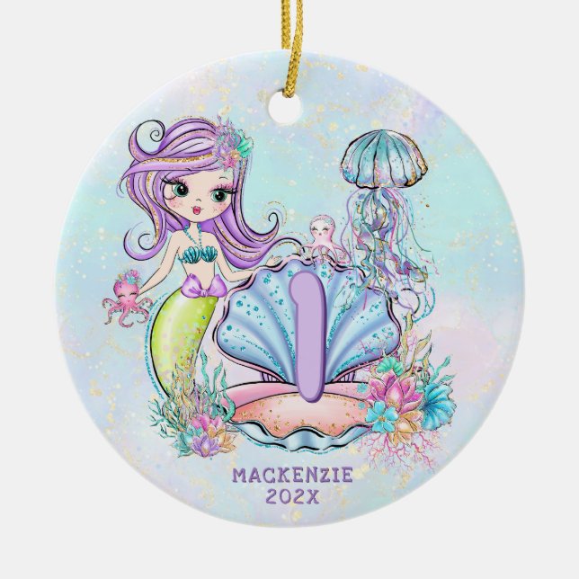 Décoration En Céramique Mermaid Premier anniversaire | Whimsaké (Devant)