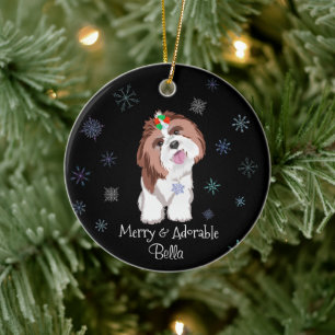 Décoration En Céramique Merry & Adorable Shih Tzu Avec Snowflake Nom du ch