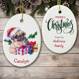 Décoration En Céramique Merry Christmas Pug Puppy Christmas