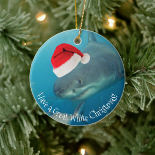 Décoration En Céramique Merry Great White Noël Shark Santa Hat Funny