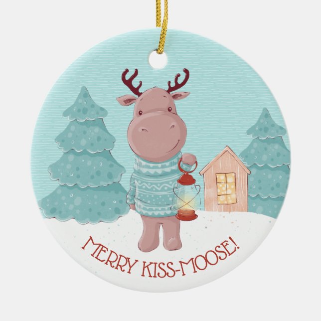 Décoration En Céramique Merry Kiss Moose (Devant)