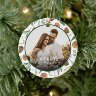 Décoration En Céramique Merry & Married Newlyweds Rustic Watercolor Photo