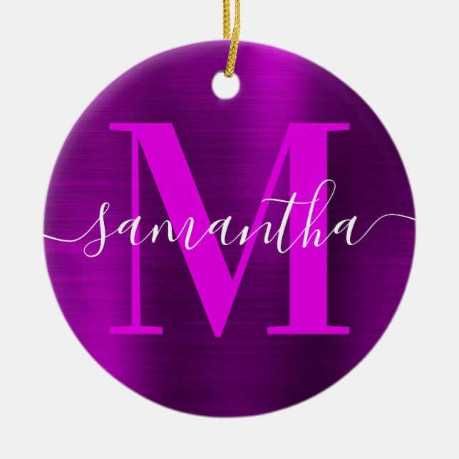 Décoration En Céramique Métallo Magenta Purple Signature Monogramme Photo (Devant)