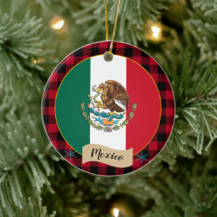 Décoration En Céramique Mexique, Plaid de buffle rouge et drapeau mexicain