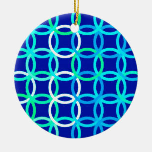 Décoration En Céramique Mi-siècle Cercles modernes, cobalt & paon