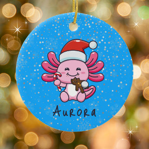 Décoration En Céramique Mignon Axolotl avec chapeau de Santa & Sucre de ca