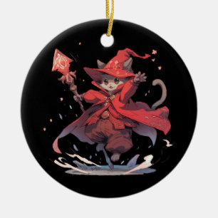 Décoration En Céramique Mignon Héros Chat Mage Rouge