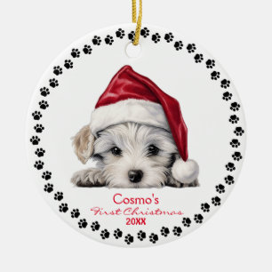 Décoration En Céramique Mignonne Maltese Chien Chien Chien Santa Hat 1er N
