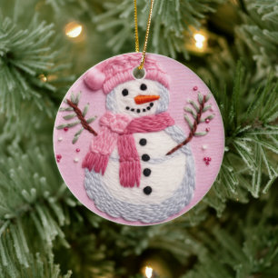 Décoration En Céramique Mignonne Snowman rose 3D
