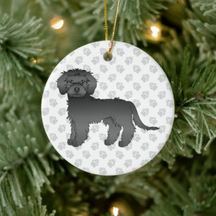 Décoration En Céramique Mini noir Goldendoodle dessin animé chien et texte