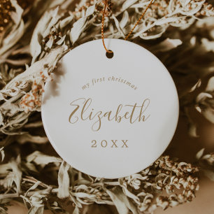 Décoration En Céramique Minimal Gold Baby's First Christmas Newborn Photo