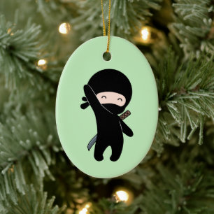 Décoration En Céramique Minuscule Ninja heureux sur vert