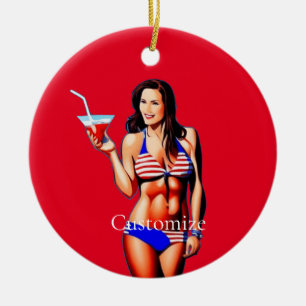 Décoration En Céramique Modèle de fitness en bikini patriotique Thunder_Co