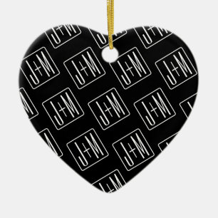 Décoration En Céramique Modèle d'initiales de mariage moderne   Noir & Bla