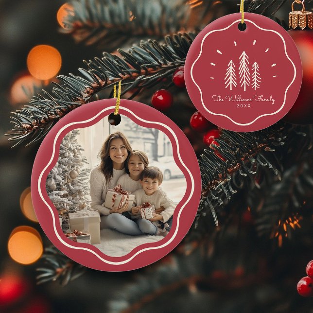 Décoration En Céramique Modern Wavy Frame Family Photo Muted Red (Créateur téléchargé)