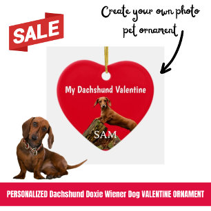 Décoration En Céramique Mon Dachshund Valentine Nom de la photo rouge