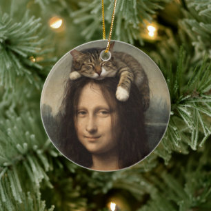 Décoration En Céramique Mona Lisa avec chat endormi