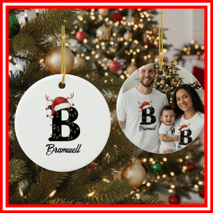 Décoration En Céramique Monogram Famille Noël Bois de Cerf Chapeau de Père