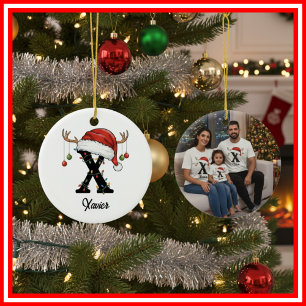 Décoration En Céramique Monogram Famille Noël Bois de Cerf Chapeau de Père
