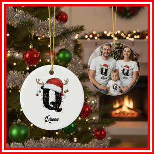 Décoration En Céramique Monogram Famille Noël Bois de Cerf Chapeau de Père