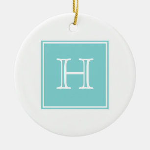 Décoration En Céramique Monogramme Carré Turquoise