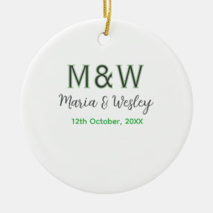 Décoration En Céramique Monogramme couple gris vert moderne date romantiqu