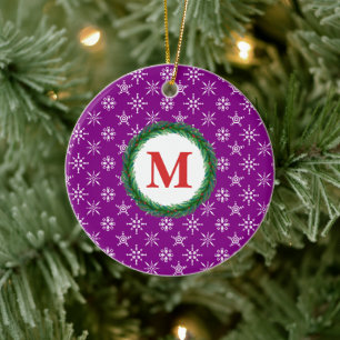 Décoration En Céramique Monogramme de couronne Votre nom Snowflakes blanc