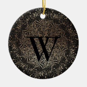 Décoration En Céramique Monogramme de flocon de neige en or noir