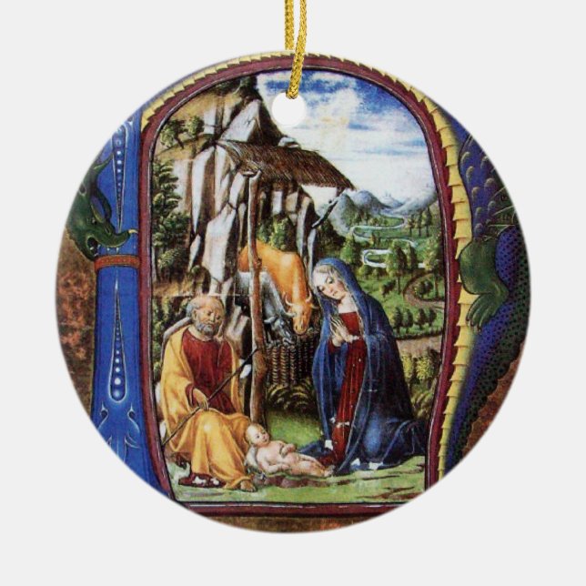 DÉCORATION EN CÉRAMIQUE MONOGRAMME DE PARCHEMENT NATIVITÉ NOËL (Devant)