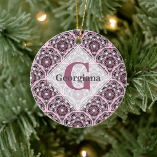 Décoration En Céramique Monogramme Déco Rose Dusky Cherry Blossom Mandala