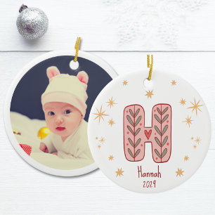 Décoration En Céramique Monogramme H feuilleté rose avec Motif d'étoiles