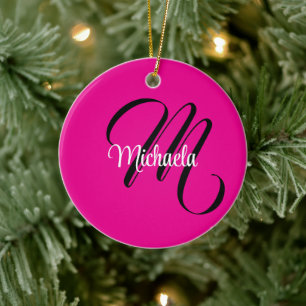 Décoration En Céramique Monogramme initial minimaliste moderne nom rose ch