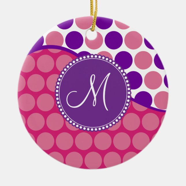 Décoration En Céramique Monogramme initial rose violet Pois personnalisés (Devant)