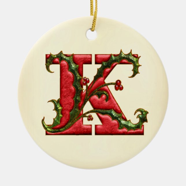 Décoration En Céramique Monogramme K de houx de Noël (Devant)