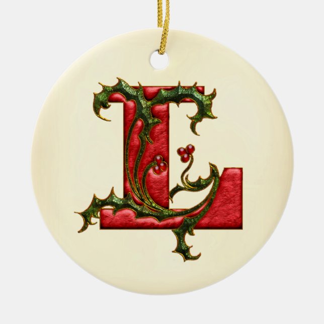 Décoration En Céramique Monogramme L de houx de Noël (Devant)