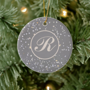 Décoration En Céramique Monogramme Moderne Gris Terrazzo