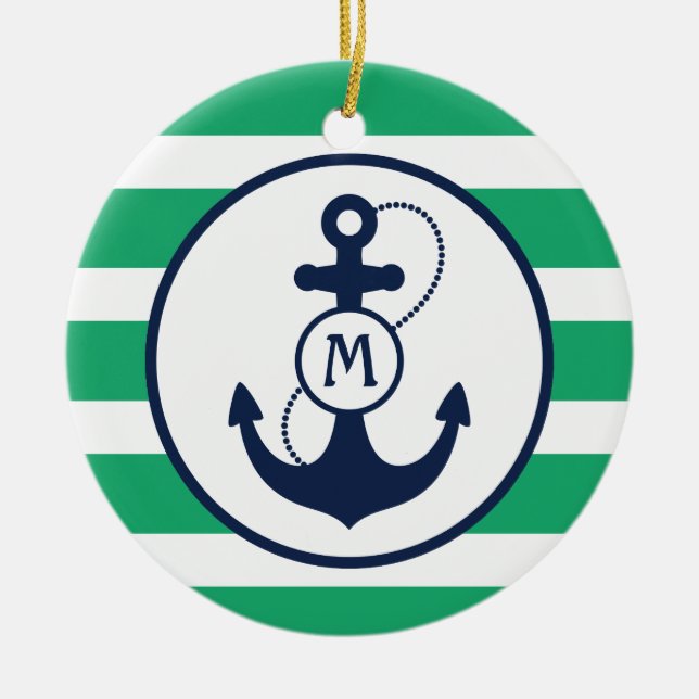 Décoration En Céramique Monogramme nautique vert d'Ancre (Devant)
