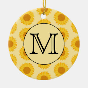 Décoration En Céramique Monogramme personnalisé, avec tournesol jaune.