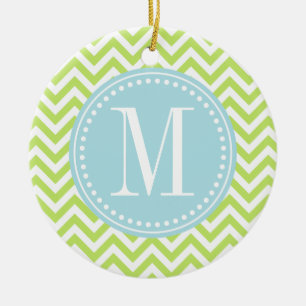 Décoration En Céramique Monogramme personnalisé par zigzag vert de Chevro