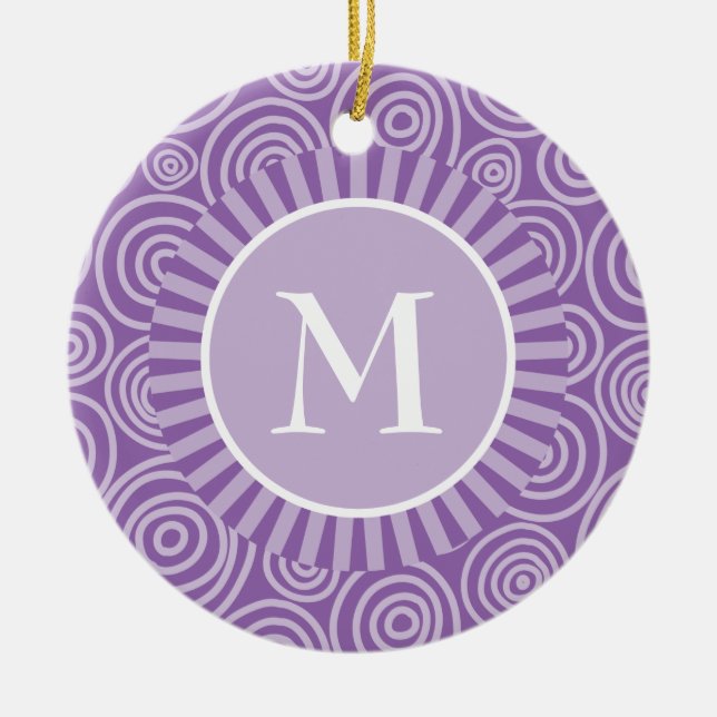 Décoration En Céramique Monogramme Purple Spirales Blanches - Personnalisé (Devant)
