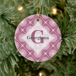 Décoration En Céramique Monogramme Radiant Dusky Rose Dot Mandala Carrelé