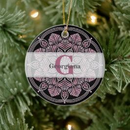 Décoration En Céramique Monogramme Rose Dusky Fronds Floral Dot Mandala