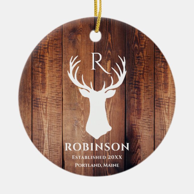 Décoration En Céramique Monogramme Rustique Famille Bois Styled Cerf Antle (Devant)