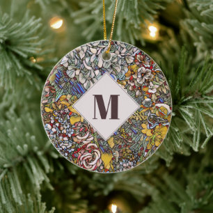 Décoration En Céramique Monogramme végétal en verre feuilleté