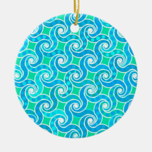 Décoration En Céramique motif Abstrait - Bleu, Jade vert & Blanc