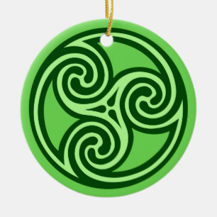 Décoration En Céramique Motif celtique Triskele, chaux et vert foncé