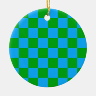 Décoration En Céramique Motif chèque À damiers bleu vert