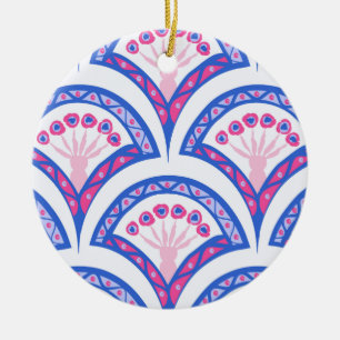 Décoration En Céramique motif damassé floral bleu